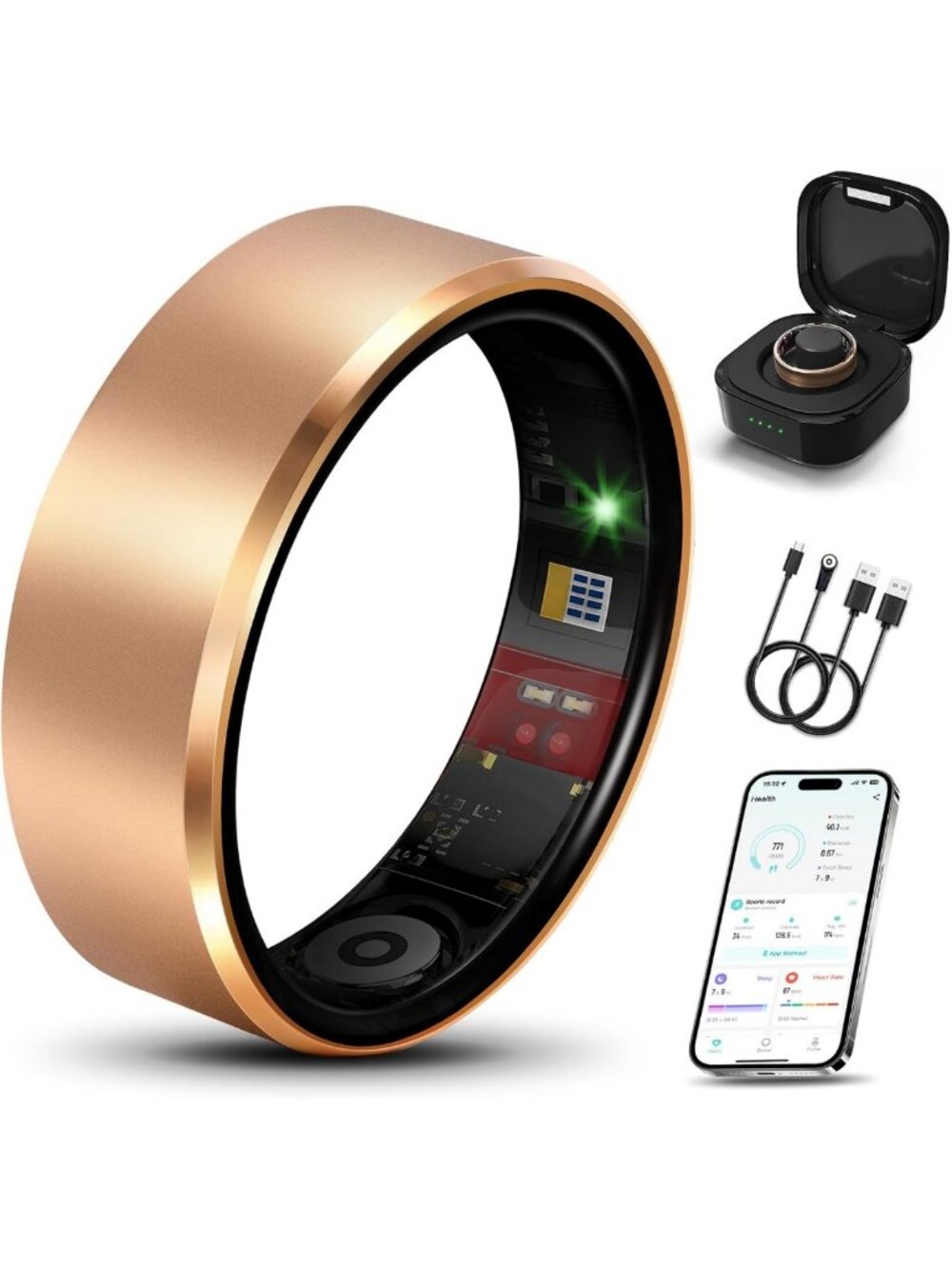 Stylish Smart Ring 2.0 for Sleep & Fitness Tracking, Rose Gold, Unisex, Size 8